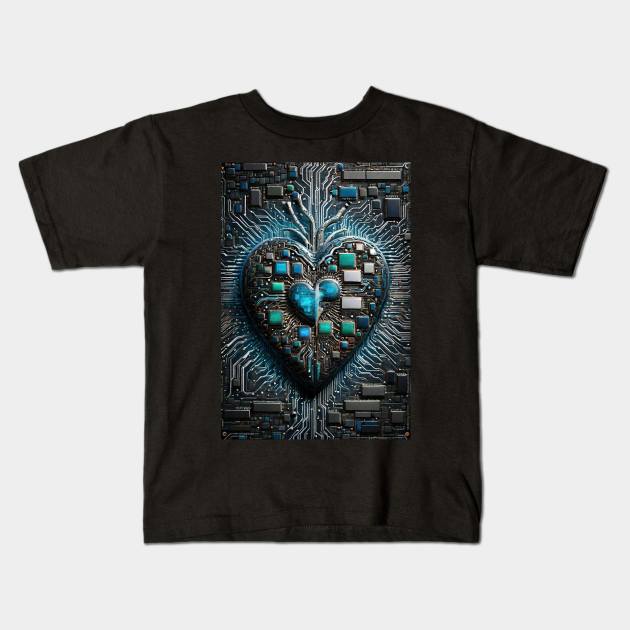Valentine's Day CPU Motherboard Heart Kids T-Shirt by FurryBallBunny